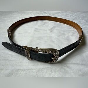 Women’s Reversible Brighton Leather Belt Brown Black Silver Buckle 38 Large